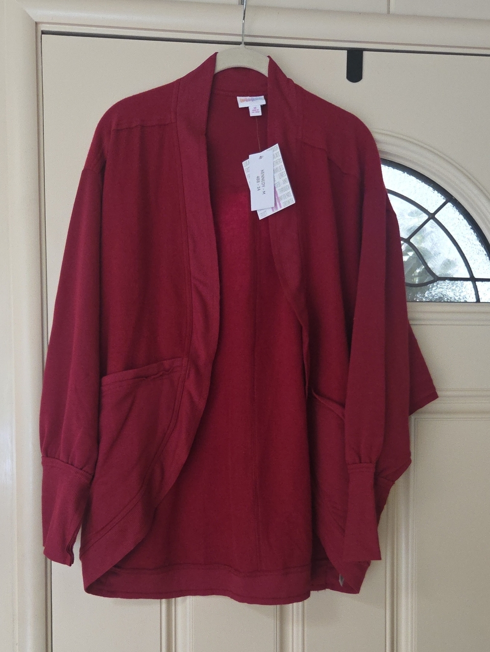 Kennedy LuLaRoe Open-Front Deep Red Light Weight Jacket Runs A Little Large.